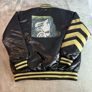 Headgear Classics Level Up Satin Varsity Jacket 4XL Black Yellow Crying Girl NWT